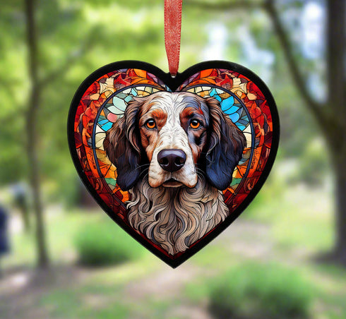 English Setter Stained Glass Effect Heart Suncatcher